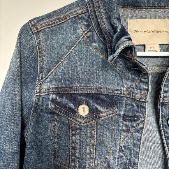 Pilcro Avie Denim Jacket Anthropologie Size Small Jean Trucker Leather Detail - Picture 9 of 11